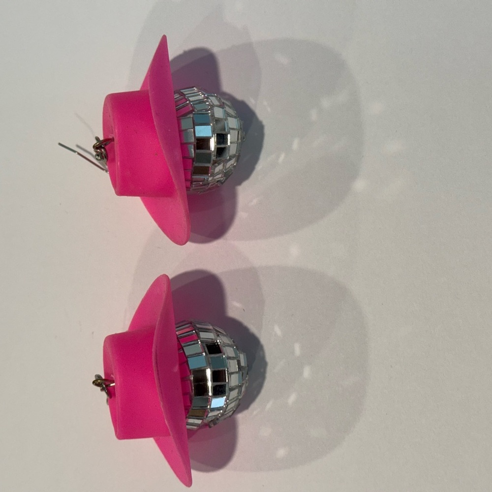 Pink and Silver Disco Ball Earrings